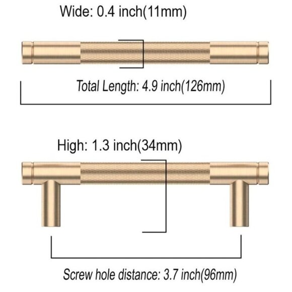 Asidrama 10 Pack 3.75 Inch(96mm) Gold Cabinet Pulls Knurled Cabinet Handles Cupb - Picture 2 of 10